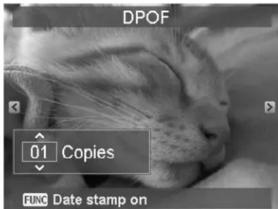 DPOF 01 Copies FUNC Date stamp on