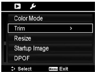 Color Mode Trim Resize Startup Image DPOF Select Menu Exit