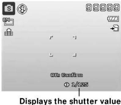 OK: Confirm 1/125 Displays the shutter value