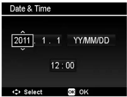 Date & Time 2011. 1. 1 YY/MM/DD 12:00 Select OK OK