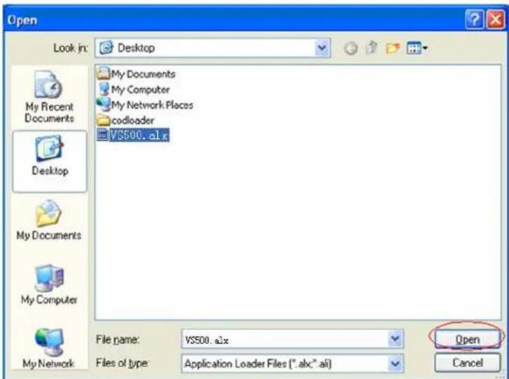 Open Look in: Desktop My Documents My Computer My Network Places codloader VS500. alx File name: VS500. alx Files of type: Application Loader Files (*.alx;*.ai) Open Cancel