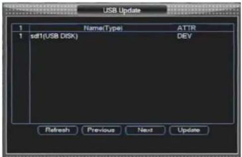 USB Update 1 Name(Type) ATTR 1 sd1(USB DISK) DEV Refresh Previous Next Update