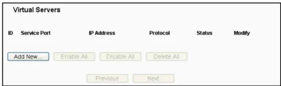 Virtual Servers ID Service Port IP Address Protocol Status Modify Add New... Enable All Disable All Delete All Previous Next