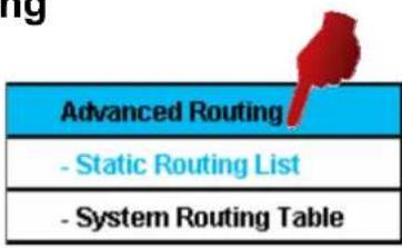 Advanced Routing - Static Routing List - System Routing Table
