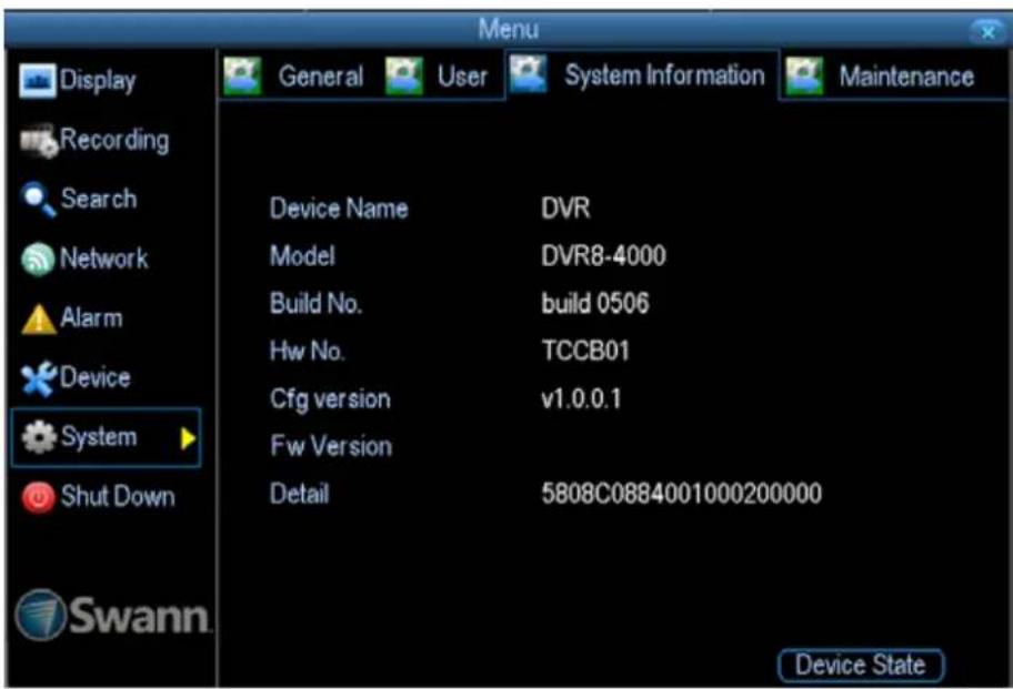 SWANN SWDVK-830008 - System: System Information - 1