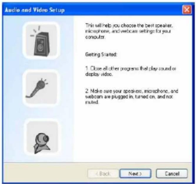 Audio and Video Setup This will help you choose the best speaker, microphone, and webcam settings for your computer. Getting Started: 1. Close all other programs that play sound or display video. 2. Make sure your speakers, microphone, and webcam are plugged in, turned on, and not muted.