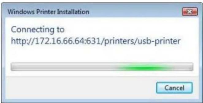 Windows Printer Installation Connecting to http://172.16.66.64:631/printers/usb-printer Cancel