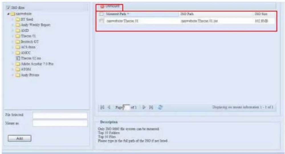 ISO Data nomvete BT Seed Andy Weekly Report AMD Thecos 01 Bestech GT ACS class AMCC Thecos 02 iso Adobe Acrobat 7.0 Plus ATOM Andy Private File Selected: Mount as: Add Offload Minimum Path * ISO Path ISO Size nomvete Thecos 01 nomvete Thecos 01.exe ISO 85DB Page 1 of 1 Displaining no mouse information 1 - 1 of 1 Description Only ISO 9680 file system can be monitored Top 50 Folders Top 50 Files Please copy in the full path of the ISO if not listed.
