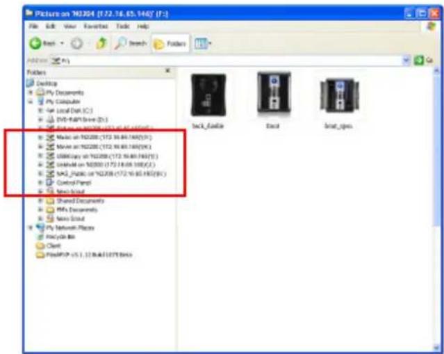 Picture on 703264 (172.16.65.146) [F-] File Edit View Favorites Tools Help Back Search Folders Folders Desktop My Documents My Computer Local Disk (C:) DVD-RAPI (Box 2) Windows NT2008 (172.16.65.146) (F:) Main on 703264 (172.16.65.146) (F:) Main on 703264 (172.16.65.146) (F:) Unique Copy on 703264 (172.16.65.146) (F:) Default on 703264 (172.16.65.146) (F:) NAG_Fagic or 703264 (172.16.65.146) (F:) Control Panel Shared Document MFA Documents Send Send My Network Files Recycle Bin Client PostPOP v5.1.12 Build107E Bits