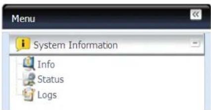 Menu System Information Info Status Logs