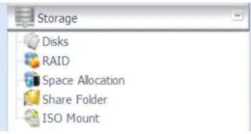 Storage Disks RAID Space Allocation Share Folder ISO Mount