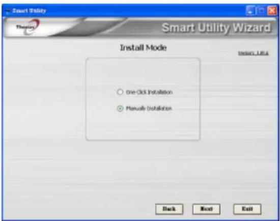 Smart Utility Therapy Smart Utility Wizard Install Mode One Click Installation Manual Installation Back Next Exit