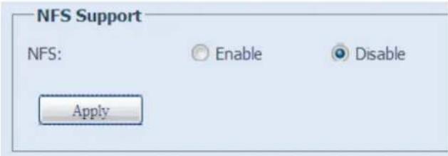 NFS Support NFS: Enable Disable Apply
