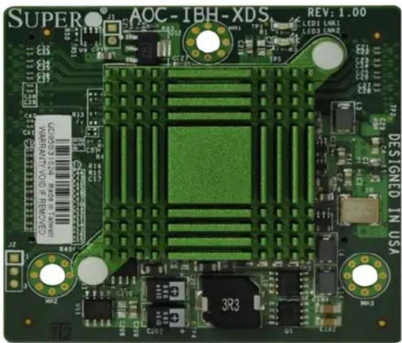 SUPER® AOC-IBH-XDS REV: 1.00 C42 C41 R13 C57 R16 C17 R401 J2 MP2 3R3 DDESIGNED IN USA LED1 LINK1 LED3 LINK2 C101 C200 C202 Q1 C192