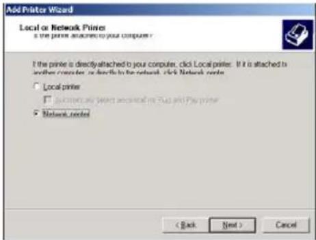 Add Printer Wizard Local or Network Printer is the printer installed to your computer If the printer is directly attached to your computer, click Local printer. If it is attached to another computer, it directly to the network. Click Network printer □ Local printer □ Internet access (select account) to Two and Two printer □ Network printer < Back Next > Cancel