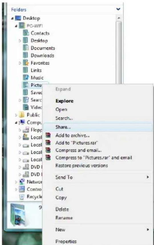 Folders Desktop PC-WIFI Contacts Desktop Documents Downloads Favorites Links Music Pictu Saved Search Video Public Compu Flopp Local Local Local Local DVD DVD Network Control Recycle 9 Expand Explore Open Search... Share... Add to archive... Add to "Pictures.rar" Compress and email... Compress to "Pictures.rar" and email Restore previous versions Send To Cut Copy Delete Rename New Properties