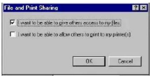 File and Print Sharing I want to be able to give others access to my files. I want to be able to allow others to print to my printer(s) OK Cancel