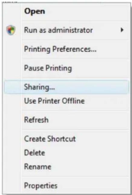 Open Run as administrator Printing Preferences... Pause Printing Sharing... Use Printer Offline Refresh Create Shortcut Delete Rename Properties