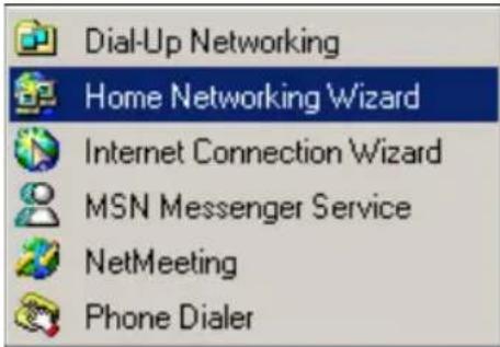 Dial-Up Networking Home Networking Wizard Internet Connection Wizard MSN Messenger Service NetMeeting Phone Dialer