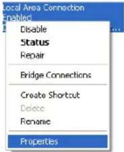 Local Area Connection Enabled Disable Status Repair Bridge Connections Create Shortcut Delete Rename Properties