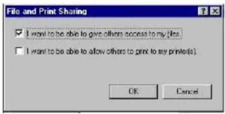 File and Print Sharing I want to be able to give others access to my files. I want to be able to allow others to print to my printer(s) OK Cancel
