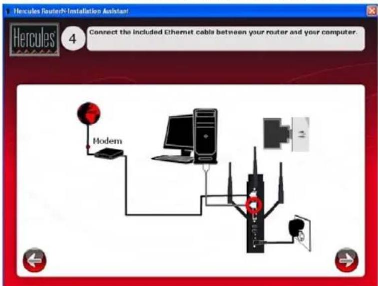 Hercules Router®-Installation Assistant 4 Connect the included Ethernet cable between your router and your computer. Modem