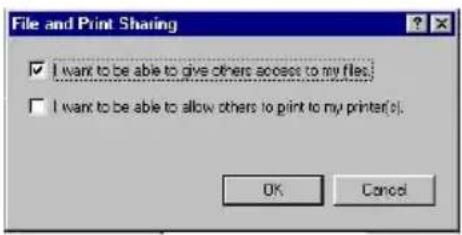 File and Print Sharing I want to be able to give others access to my files. I want to be able to allow others to print to my printer(s). OK Cancel