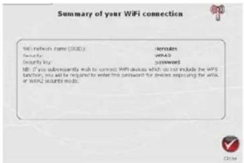 Summary of your WiFi connection WiFi network name (GSD): Hermodes Security: WiPAD Security key: password MB: If you subsequently wish to connect WiFi devices which do not include the Wi-Fi function, you will be required to enter this password for devices expressing the Wi-Fi, or Wi-Fi2 security mode.