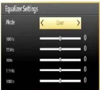 Equalizer Settings Mode User 100Hz 350Hz 100Hz 2.5Hz 100Hz