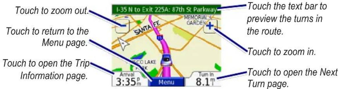 GARMIN nüvi 310T - Understanding the Map Page - 1