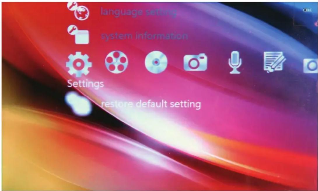 language setting system information Settings restore default setting