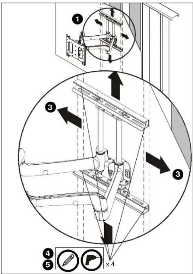 Technical diagram illustrating mechanical assembly steps with numbered annotations and directional arrows indicating motion or movement.