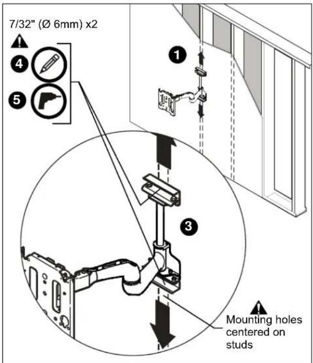 7/32" (∅ 6mm) x2 Mounting holes centered on studs