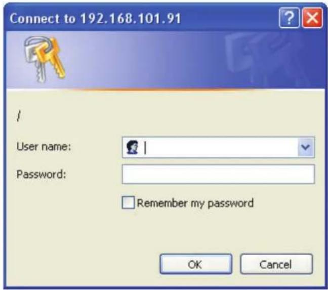 Connect to 192.168.101.91 / User name: Password: Remember my password OK Cancel