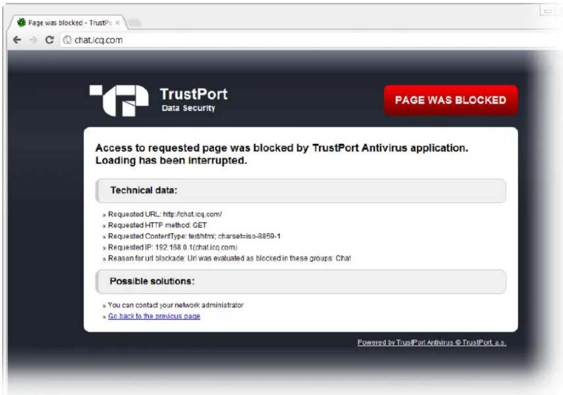 Page was blocked - TrustP chat.icq.com TrustPort Data Security PAGE WAS BLOCKED Access to requested page was blocked by TrustPort Antivirus application. Loading has been interrupted. Technical data: • Requested URL: http://chat.icq.com/ • Requested HTTP method: GET • Requested ContentType: text/html; charset=iso-8859-1 • Requested IP: 192 168 0.1(chat.icq.com) • Reason for url blockade: Uri was evaluated as blocked in these groups: Chat Possible solutions: • You can contact your network administrator • Go back to the previous page Powered by TrustPort Antivirus © TrustPort.s.s.