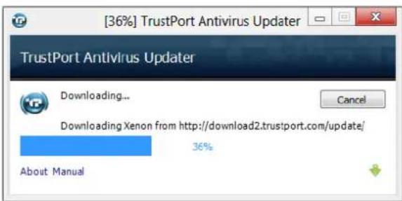 [36%] TrustPort Antivirus Updater TrustPort Antivirus Updater Downloading... Cancel Downloading Xenon from http://download2.trustport.com/update/ 36% About Manual