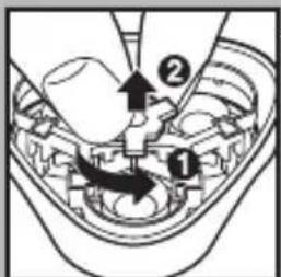 Technical diagram showing mechanical assembly with labeled parts and directional arrows