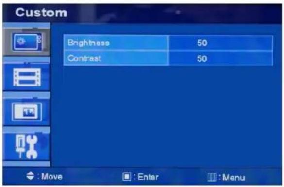 Custom Brightness 50 Contrast 50 : Move : Enter : Menu