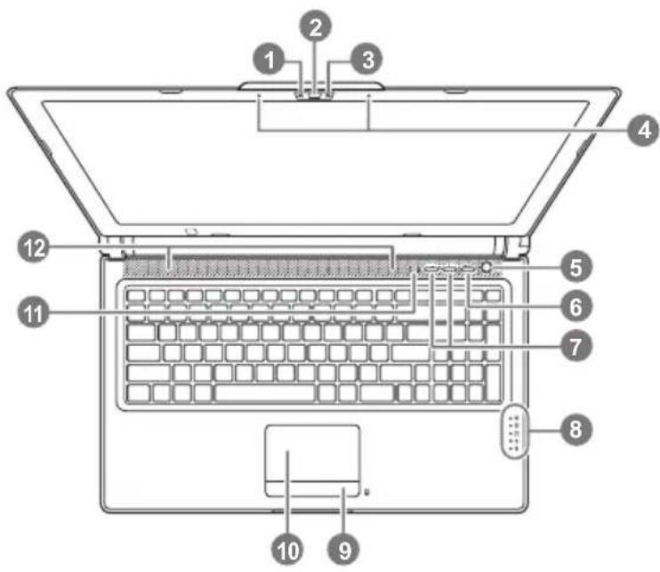 Laptop keyboard diagram with numbered parts for identification