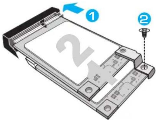 Diagram of a device with labeled parts and arrows indicating assembly or installation steps
