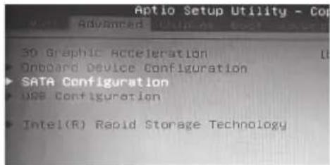 Aptio Setup Utility - Comp Advanced - Basic 3D Graphic Acceleration Onboard Device Configuration SATA Configuration Use Configuration Intel(R) Rapid Storage Technology