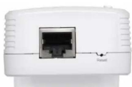 Close-up of a white wireless router with an Ethernet port and 'Reset' indicator (no text or symbols on the device body)