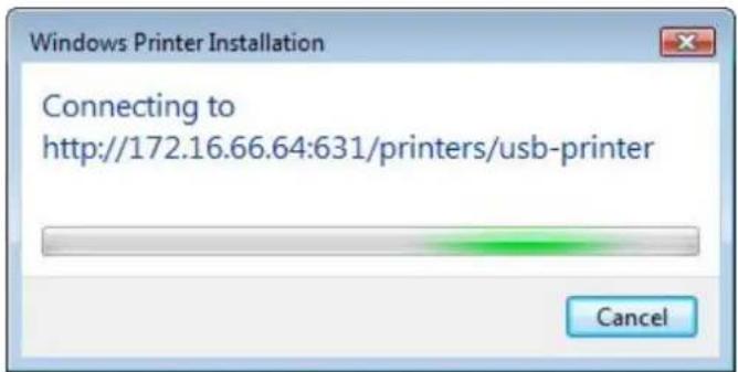 Windows Printer Installation Connecting to http://172.16.66.64:631/printers/usb-printer Cancel
