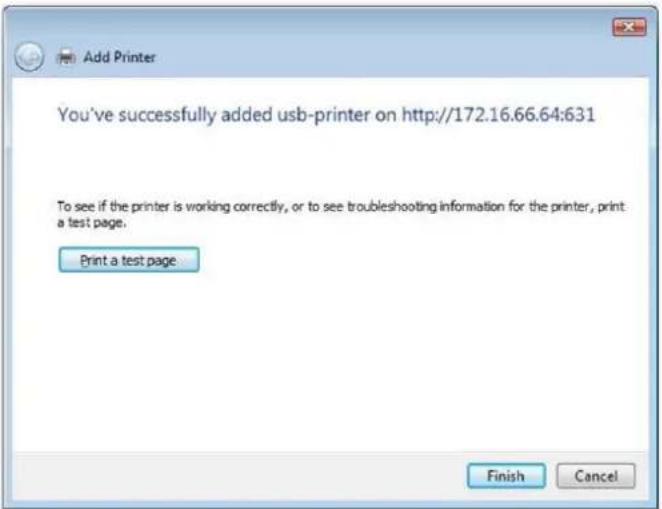 Add Printer You've successfully added usb-printer on http://172.16.66.64:631 To see if the printer is working correctly, or to see troubleshooting information for the printer, print a test page. Print a test page. Finish Cancel