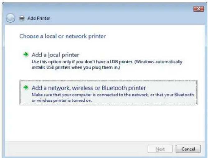 Add Printer Choose a local or network printer → Add a local printer Use this option only if you don't have a USB printer. (Windows automatically installs USB printers when you plug them in.) → Add a network, wireless or Bluetooth printer Make sure that your computer is connected to the network, or that your Bluetooth or wireless printer is turned on. Next Cancel