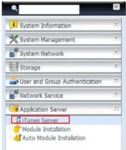 System Information System Management System Network Storage User and Group Authentication Network Service Application Server iTunes Server Module Installation Auto Module Installation