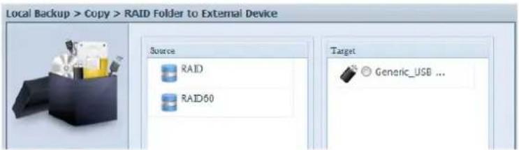 Local Backup > Copy > RAID Folder to External Device Source RAID RAID60 Target Generic_USB ...