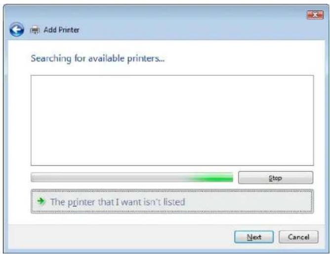 Add Printer Searching for available printers... Stop The printer that I want isn't listed Next Cancel