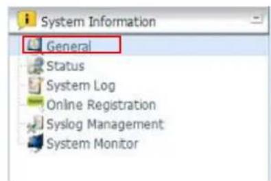 System Information General Status System Log Online Registration Syslog Management System Monitor