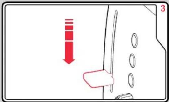 Diagram showing a red arrow pointing downward from a panel with circular elements, labeled with number 3